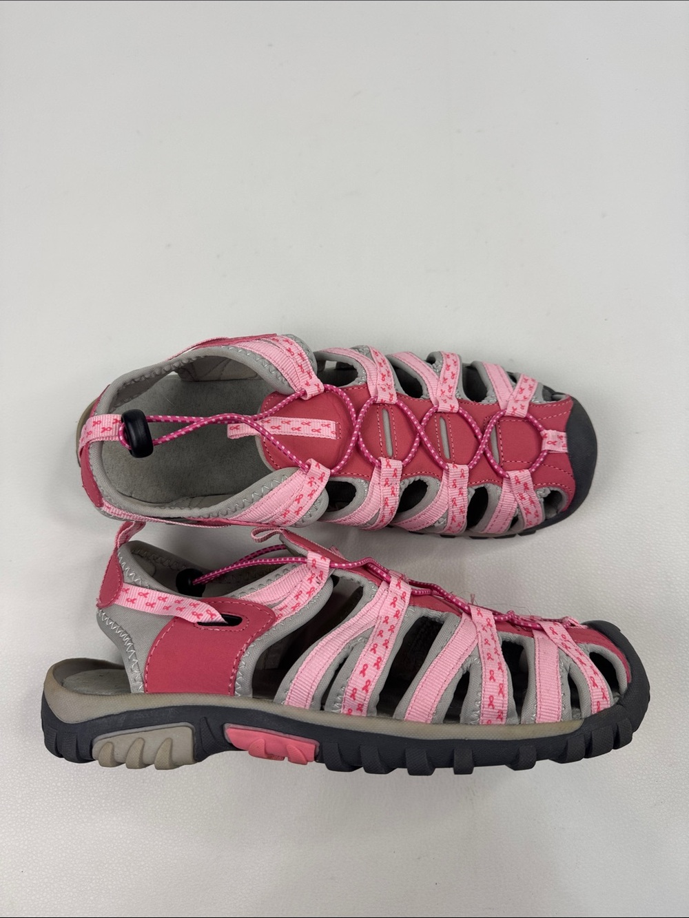 Breast Cancer sandals Pink Gray Sporty Strappy Size 10 cinch sling back